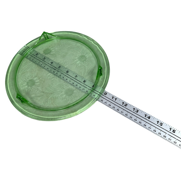 Vintage Jeannette Sunflower Footed Cake Plate 10" Uranium Depression Glass - Picture 6 of 6